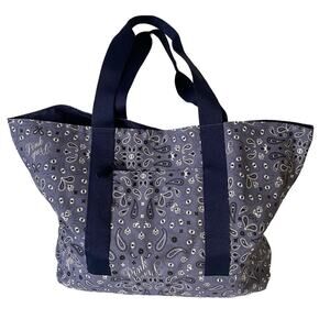 PINK Victoria's Secret Tote Bag Blue Bandana Print Large Travel Beach‎ Carry All